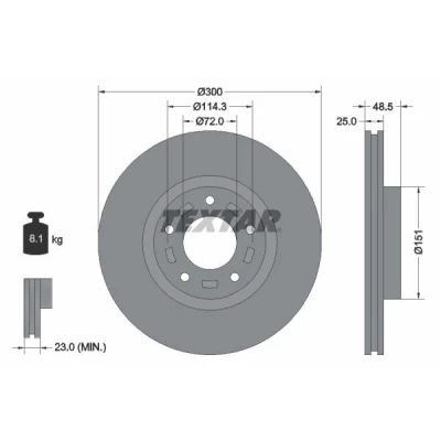 Abbildung von TEXTAR PRO 92130403 Bremsscheibe 300 25 05/05 114,3 innenbelüftet beschichtet ohne Radbefestigungsbolzen, Radnabe MAZDA: 3 Hatchback, 5, Saloon