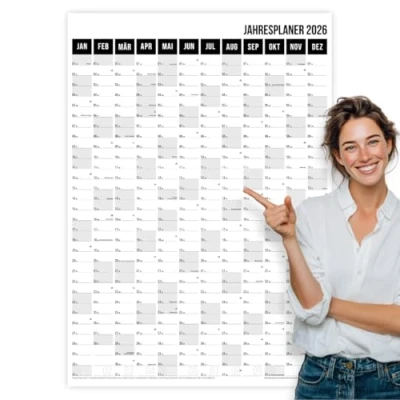 Abbildung von heaven+paper Jahresplaner 2025 A1 Wandkalender groß (+ 80x60cm) gefaltet Hochkant Kalender Wandplaner mit Feiertagen, Kalenderwochen Germany (Schwarz, A1/Hochformat)