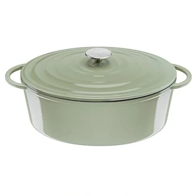 Abbildung von Tefal E25806 LOV Ovaler Bräter 34 cm wiedergewonnenes Gusseisen optimale Wärmespeicherung für alle Herdarten induktionsgeeignet backofengeeignet bis 250C spülmaschinenfest Hellgrün