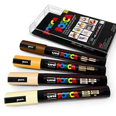 Abbildung von Uni POSCA 4 teiliges 5M Marker Set in Plastiketui für Kunstmalerei, Hauttöne