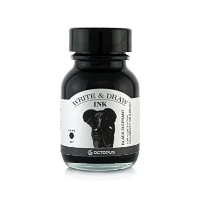 Abbildung von Octopus Write and Draw Ink 347 Black Elephant, wasserfeste Tinte zum Schreiben und Zeichnen, Kalligraphietinte, lichtechte Zeichentusche für Füllhalter, schwarz, 50 ml