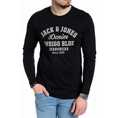 Abbildung von JACK &amp; JONES Herren Langarmshirt aus Baumwolle Longsleeve Männer T Shirt mit Langen Ärmeln (Black OPT4 XL)(Nala L/S Black XL)