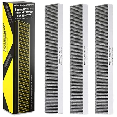 Abbildung von KF3TEC® Aktivkohlefilter 3er Pack für Siemens HZ381700 / Bosch HEZ381700 Neff Z8500X0 hochwertiger CleanAir mit Teilenummer 17000822 Ersatzfilter Umluftmodul