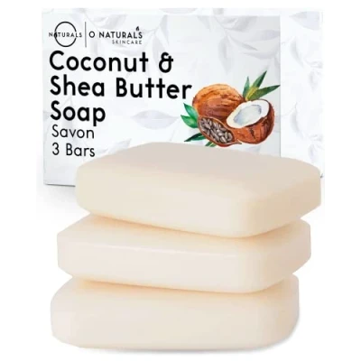 Abbildung von O Natural Festes Duschgel Naturkosmetic Dusch Seife Vegan Kokosnuß Feuchtigkeitsspendend Sheabutter Bar Soap für Trockene &amp; Empfindliche Haut Körper Hand Gesicht Shea Butter Männer Frauen 342g