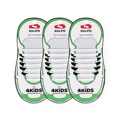Abbildung von SULPO Kinder Schnürsenkel Ohne Binden Elastische Schnürsenkelersatz, Schleifenlose Schuhbänder Gummischnürsenkel für Schuhe Silikon Senkel