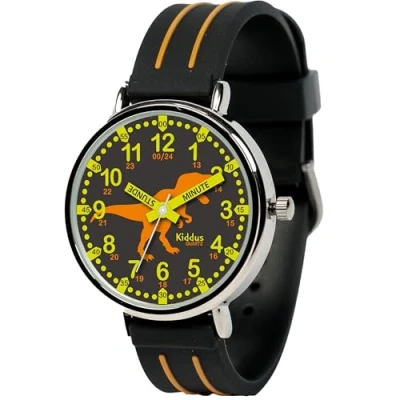 Abbildung von Kiddus TIME Teacher Deutsch Uhr trex black and orange für Kinder, Größe: One Size, T rex