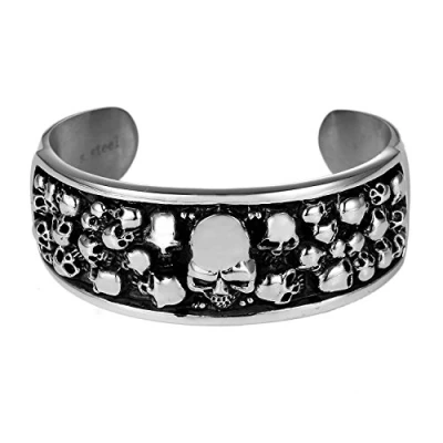 Abbildung von DonDon Herren Armband Armreif Edelstahl mit Totenköpfen