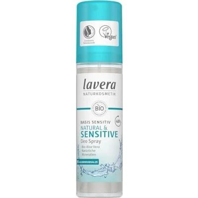 Abbildung von lavera, Deo Spray basis sensitiv NATURAL SENSITIVE 48 h vegan Naturkosmetik BioAloe Vera Natürliche Mineralien ohne Aluminium milde Rezeptur Stunden Schutz 75 ml