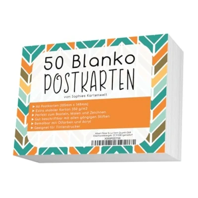 Abbildung von Blanko Postkarten Set mit 50 Karten Gestalte und bedrucke deine eigenen auf hochqualitativem 350g / m² Papier von Sophies Kartenwelt