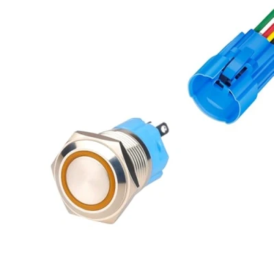 Abbildung von Gebildet 16mm Edelstahl Kurzzeitiger Drucktasten 12V 24V 5A LED 1NO1NC SPDT ON Off Wasserdichter Momentan Drück Knöpfe mit Steckdose Stecker (Orange LED)