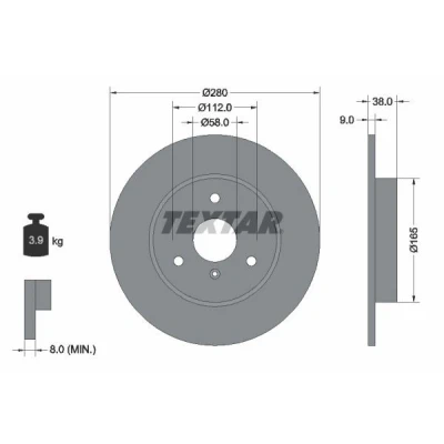 Abbildung von TEXTAR PRO 92097603 Bremsscheibe 280 9 03/04 112 voll beschichtet ohne Radbefestigungsbolzen, Radnabe SMART: City Coupe, Fortwo I Convertible