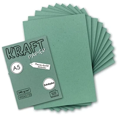 Abbildung von 50x Vintage Kraftpapier in Eukalyptus Grün DIN A5 21 x 14,8 cm 240 g/m² nachhaltiges natur Grünes Recycling Papier, ökologisch Bastel Karton Einzel Karte NEUSER PAPIER