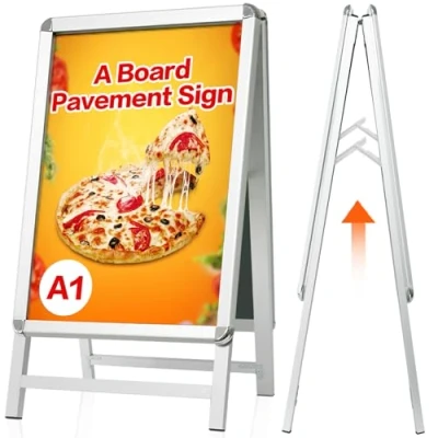 Abbildung von VAIIGO Kundenstopper DIN A1 Outdoor Plakatständer Wetterfest Silber, Aluminium Aufsteller Plakat, Gehwegaufsteller Doppelfederung Werbetafel