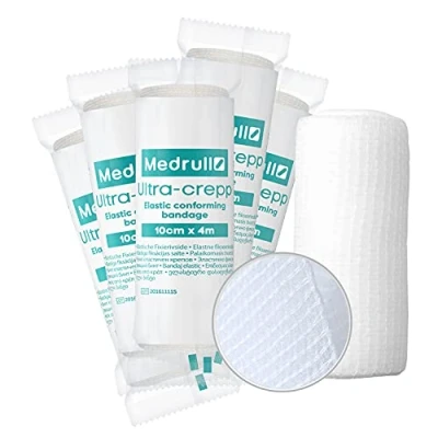 Abbildung von Medrull 15 Stück 10cm x 4m Mullbinden Set Fixierbinden Groß Verbandsmaterial ULTRA CREPP