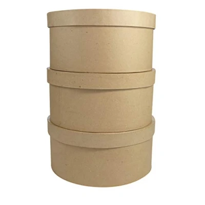 Abbildung von Décopatch BTS907C 3 Hutschachtel rund aus Pappmaché, H: 16 cm, zum Verzieren, perfekt für Ihre Wohndeko, Kartonbraun, 3er Pack