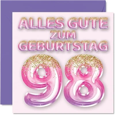 Abbildung von 98. Geburtstagskarte für Frauen Rosa Lila Glitzerballons Alles Gute zum Geburtstagskarten 98 Jährige Frau Mama Urgroßmutter Oma, 145mm Achtundneunzig Achtundneunzigster Geburtstag Grußkarten