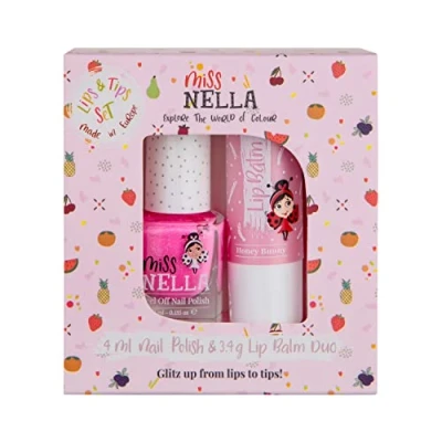 Abbildung von Miss Nella HONEY BUNNEY hypoallergener Lippenbalsam speziell für Kinder + WATERMELON POPSICLE abziehbarer Nagellack