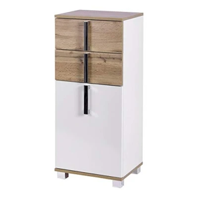 Abbildung von Schildmeyer Seitenschrank Luca 135869, weiß glanz/Eiche Landhaus Dekor, 40,3/32,0/94,8 cm