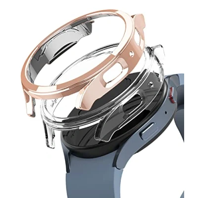 Abbildung von Ringke Slim Case [2 Stück/44MM] Kompatibel mit Samsung Galaxy Watch 5 44mm Hülle Hart PC Cover Keine Schutzfolie Clear &amp; Chrome Rose Gold