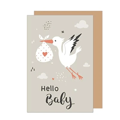 Abbildung von Edition Seidel Premium Glückwunschkarte zur Geburt mit Umschlag. Karte Babykarte Ereigniskarte Grusskarte Hello Baby Storch Ereignis Mädchen Junge (E262 SW023)