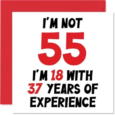 Abbildung von Stuff4 Geburtstagskarte zum 55. Geburtstag für Frauen und Männer Nicht 55 I&#039;m 18 With 37 Years Experience Lustige Happy Birthday Karte Mama, Papa, Großvater, Oma, Freund, 145 mm x