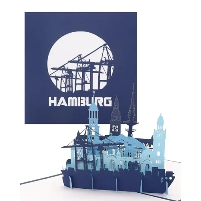 Abbildung von Pop Up Karte „Hamburg Hamburger Hafen Panorama“ 3D Grußkarte als Souvenir, Geburtstagskarte &amp; Einladung zur Städtereise