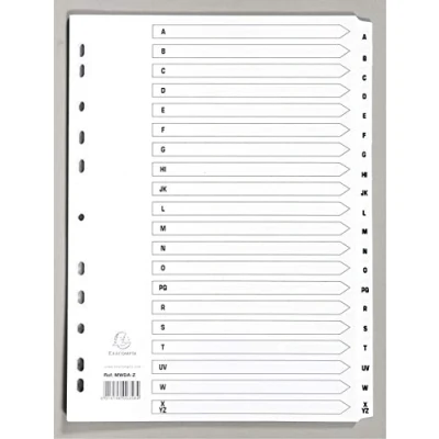 Abbildung von Exacompta MWDA ZZ Karton Register A Z für DIN A4 aus 20 teilig volle Höhe 21 x 29,7 cm weiß, verstärkte Taben mit Indexseite Trennblätter Trennstreifen Ordner