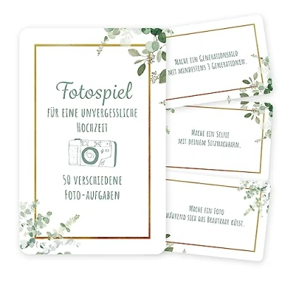 Abbildung von 50 Fotoaufgaben Hochzeit Unterhaltsames Hochzeitsspiel für Gäste, Fotobox Accessoires Fotospiel Hochzeit, Perfekt Gästebuch