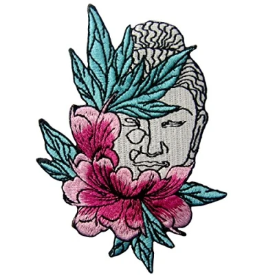 Abbildung von Aufnäher, bestickt, Design: Buddha und Lotus Blume, zum Aufbügeln oder Aufnähen