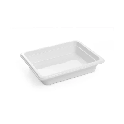 Abbildung von HENDI GN Behälter 1/2 Porzellan weiß 325 x 265 65 mm temperaturbeständig stapelbar, Gastronormbehälter