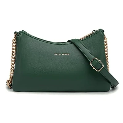 Abbildung von David Jones Damen Kleine Umhängetasche Frau Kette Tasche Schultertasche PU Leder Multi Taschen Handtasche Flache Viele Fächern Crossbody Bag Clutch Handy Party Abendtasche Mode Grün