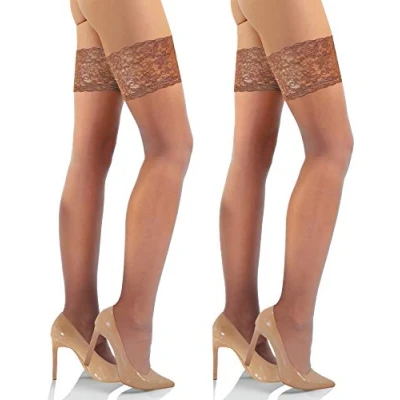 Abbildung von sesto senso Halterlose Strümpfe mit Spitze 2er Pack 15 DEN Feinstrümpfe Damen 3/4 M/L Ete Braun