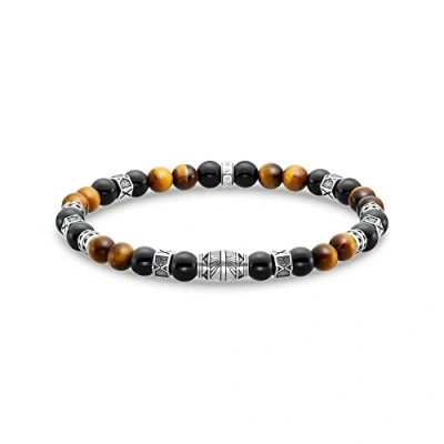 Abbildung von Thomas Sabo Herren Armband mit schwarzen Onyx Beads und Tigerauge Silber, aus geschwärztem 925er Sterlingsilber, Länge 19 cm, A2087 507 7 L19