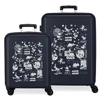 Abbildung von Disney 100 Special Shine Mickey Comic Kofferset Blau 55/70 cm Starres ABS Integrierter TSA Verschluss 119L 6,8 kg Handgepäck mit 4 Doppelrollen