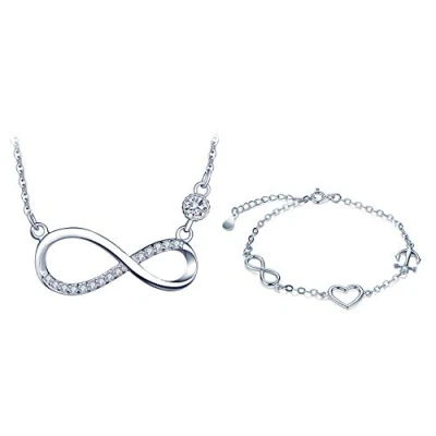 Abbildung von Yumilok 925 Sterling Silber Damen Halskette Armkette Kette mit Anhänger Unendlichkeit Infinity Herz Zirkonia Armbänder Armreifen Schmuck Set für Frauen Mädchen