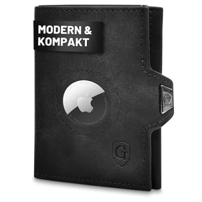 Abbildung von GenTo AirTag Slim Wallet mit Münzfach &amp; RFID NFC Schutz Mini Geldbörse dünnes schmales Kartenetui Geldklammer Kreditkartenetui Herren Damen inklusive Geschenkbox