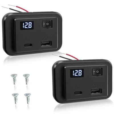 Abbildung von Hoembpn PD USB Steckdose Auto Ladegerät 12V Ladebuchse mit LED Voltmeter und Schalter 40W Type C QC3.0 Schnellladung Panel für 12V/24V KFZ Wohnmobil Motorrad LKW Marine(2 Stück)