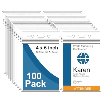 Abbildung von Fushing 100 PCS Klar Wasserdicht Plastikabzeichenhalter Namensschild Abzeichen ID Kartenhalter (XXL)
