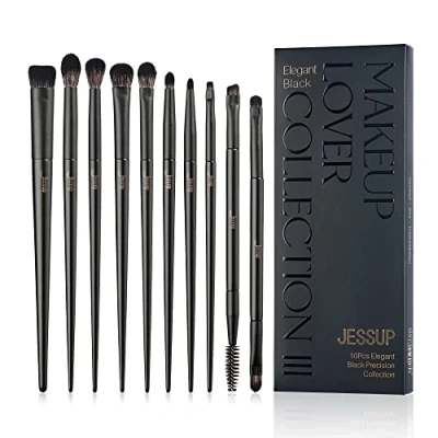 Abbildung von Jessup Pinselset Makeup Augen Make up Pinsel 10 Stück Set Augenpinsel Lidschattenpinsel Lidschatten Blender Eyeliner Augenbrauen elegante Kollektion schwarz T337