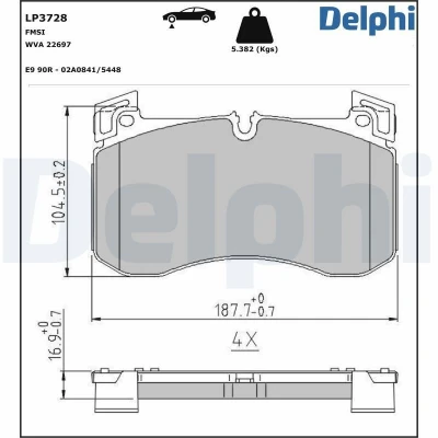 Abbildung von Bremsbelagsatz DELPHI LP3728, Vorne