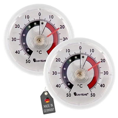 Abbildung von Lantelme 2 Stück Kühlschrankthermometer Set 5,2cm rund Analog selbstklebend Bimetall Farbe Weiß Kühl Gefrierschrank Kühltheke Thermometer Gefrierschrankthermometer