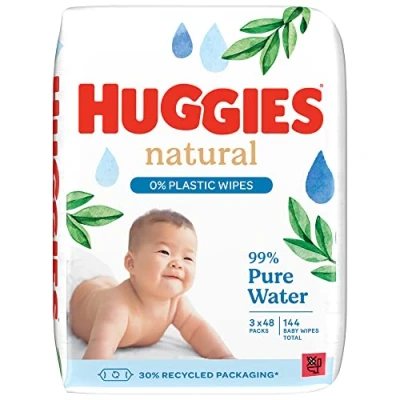 Abbildung von Huggies Feuchttücher Natural Biodegradable, sensitive Baby Feuchttücher, 3 x 48 Babytücher, Großpackung