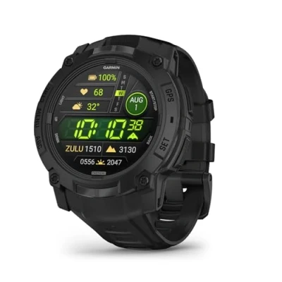 Abbildung von Garmin Instinct 3 Tactical 50mm AMOLED Robuste, wasserdichte GPS Smartwatch mit brillantem Display und LED Taschenlampe für Outdoor, Laufen u.a. Pulsmessung vielen smarten Features