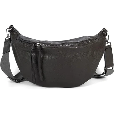 Abbildung von styleBREAKER Damen Halbmond Crossbody Schultertasche, abnehmbarer verstellbarer Schultergurt, Einfarbige Handtasche 02012386, Farbe:Dunkelgrau