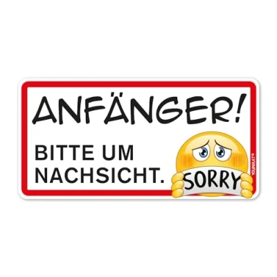 Abbildung von Fahrzeug Aufkleber Anfänger! Bitte um Nachsicht. Sorry I 20 x 10 cm Vorsicht Achtung Fahranfänger Autoaufkleber wetterfest mit Smiley Emoticon kfz_663