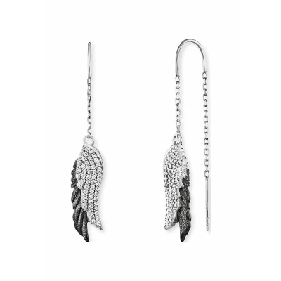 Abbildung von Engelsrufer Damen Ohrhänger aus Sterling Silber mit Flügel Anhänger in silber/schwarz besetzt 102 Zirkonia Steinen Hakenverschluss nickelfrei 11,5mm