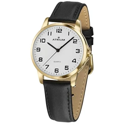 Abbildung von Atrium Herren Armbanduhr sehr deutlich goldfarben Quarz 3 Bar Lederband A36 20