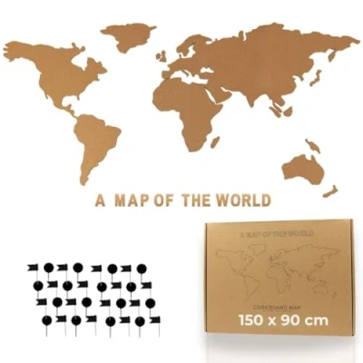 Abbildung von Tripvea Weltkarte Kork zum Pinnen Pinnwand mit 50 Pins für Fotos, Reisen &amp; Erinnerungen, Geschenk Reiseliebhaber (150x90)