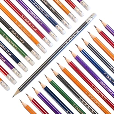 Abbildung von Bleistifte HB 30er Pack mit Radiergummi 6 Farben vorgespitzt sechseckig zum Zeichnen und Schreiben für Schule, Büro, Uni Zuhause Bleistift Pencil Pencils