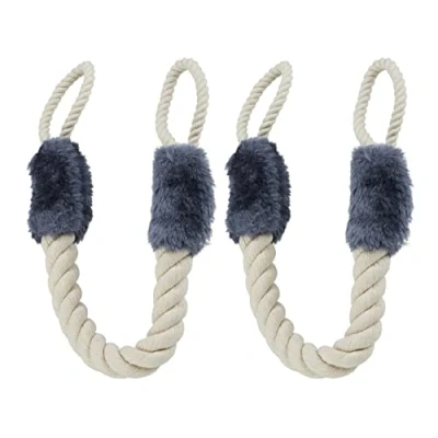 Abbildung von Relaxdays Türkordel Klemmschutz, 2er Set, Türstopper Klinke, Baby Türsicherung, weich, Baumwolle, 57 cm, beige/blaugrau